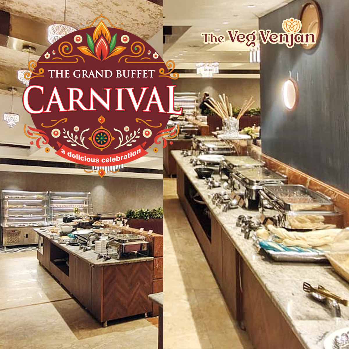 Buffet counters at The Veg Venjan with multiple live counters